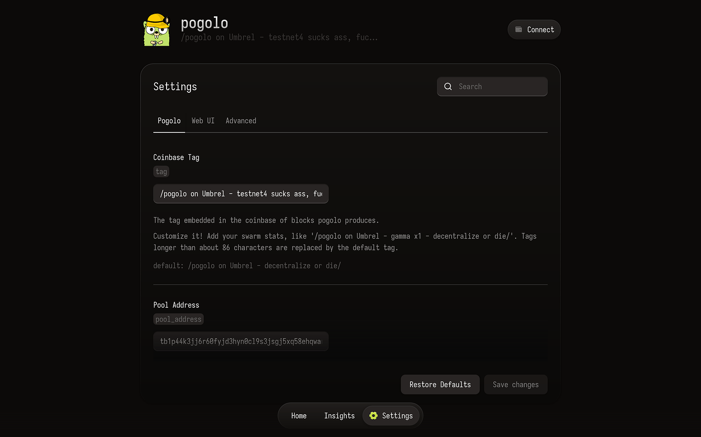 settings page